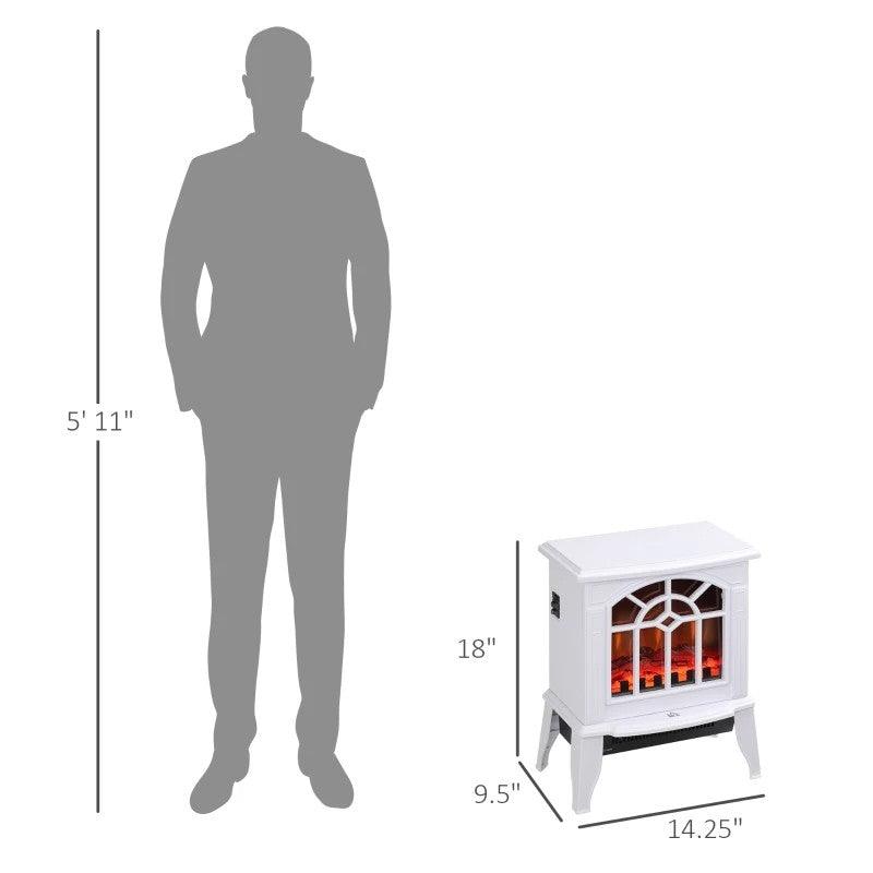 White Electric Fireplace Heater with Realistic Log Flame LED - PRHOMZ