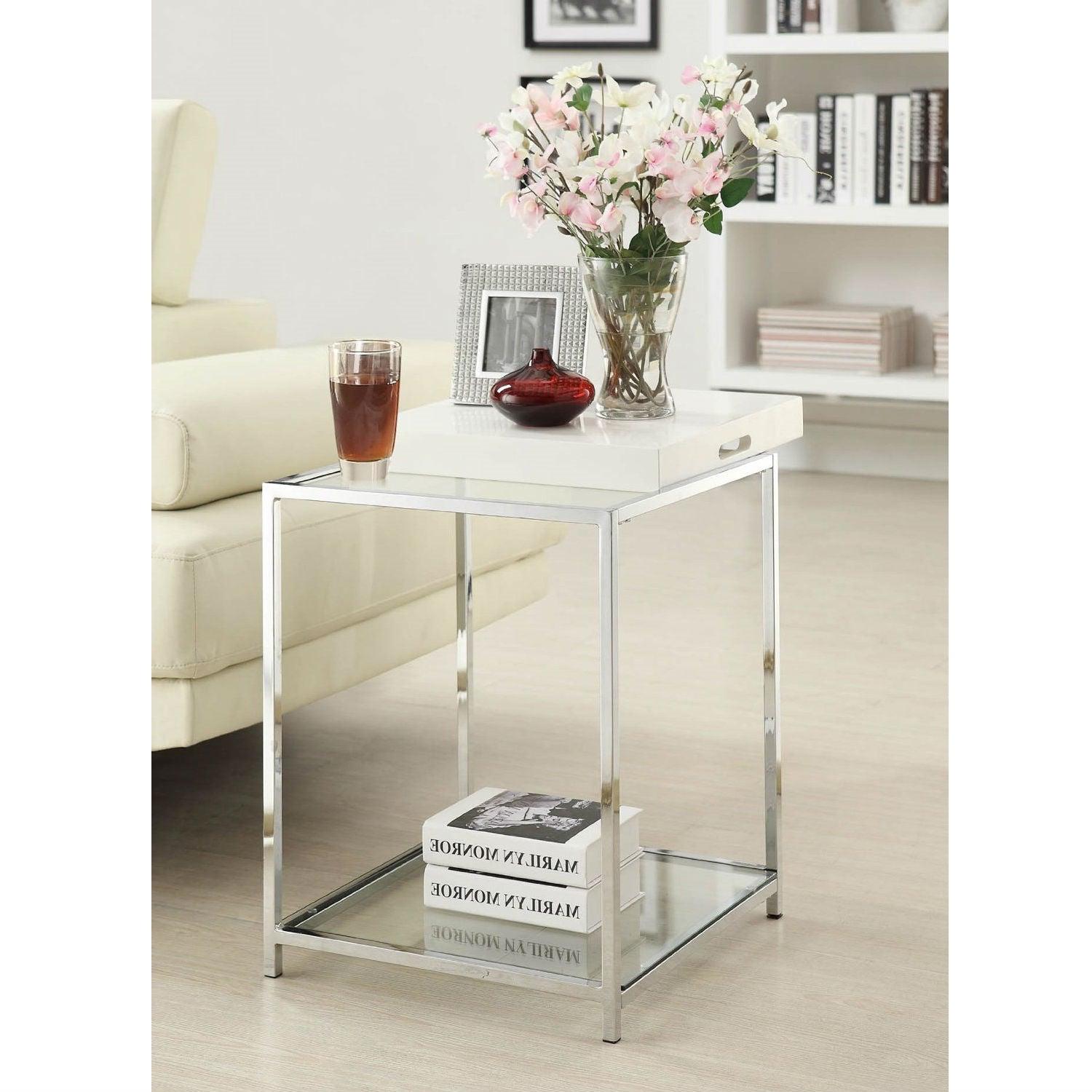 Modern Classic Metal End Table with White Removable Tray - PRHOMZ