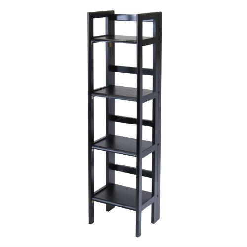 Black 4-Tier Shelf Folding Shelving Unit Bookcase Storage Shelves Tower - PRHOMZ