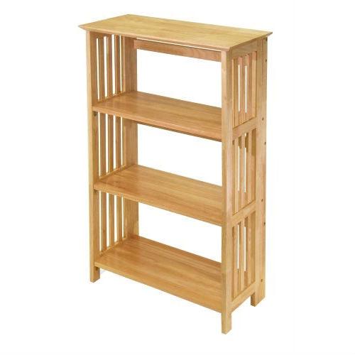 4-Shelf Wooden Folding Bookcase Storage Shelves in Natural Finish - PRHOMZ