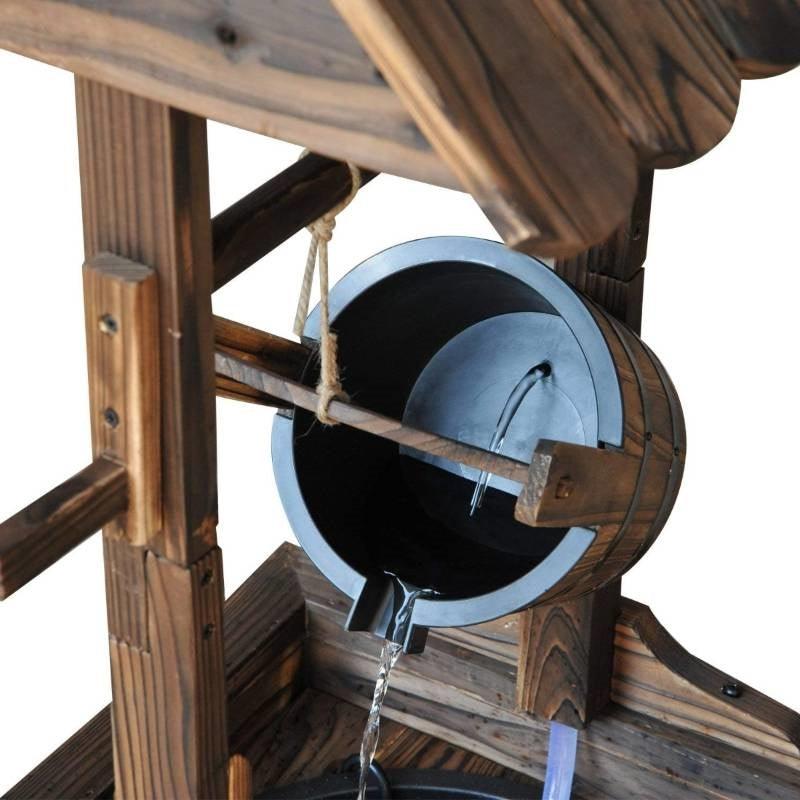 Outdoor Garden Solid Wood Wishing Well Water Fountain with Bucket and Pump - PRHOMZ