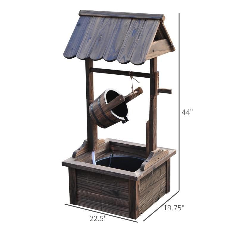 Outdoor Garden Solid Wood Wishing Well Water Fountain with Bucket and Pump - PRHOMZ