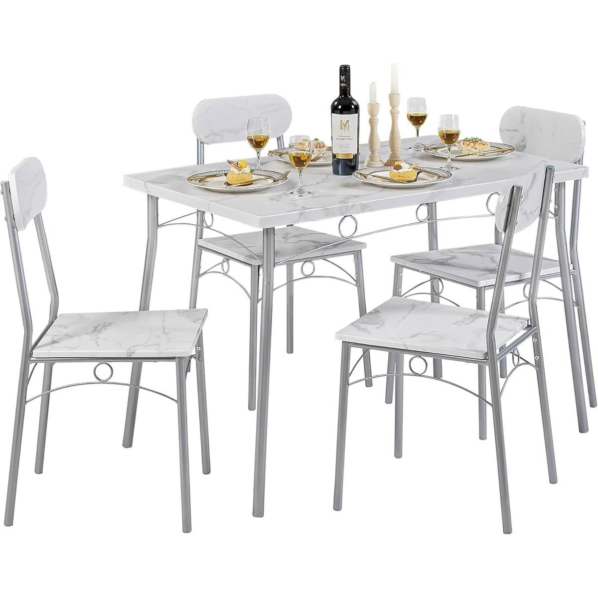 Modern 5-Piece Dining Set with White Faux Marble Top Table and 4 Chairs-4