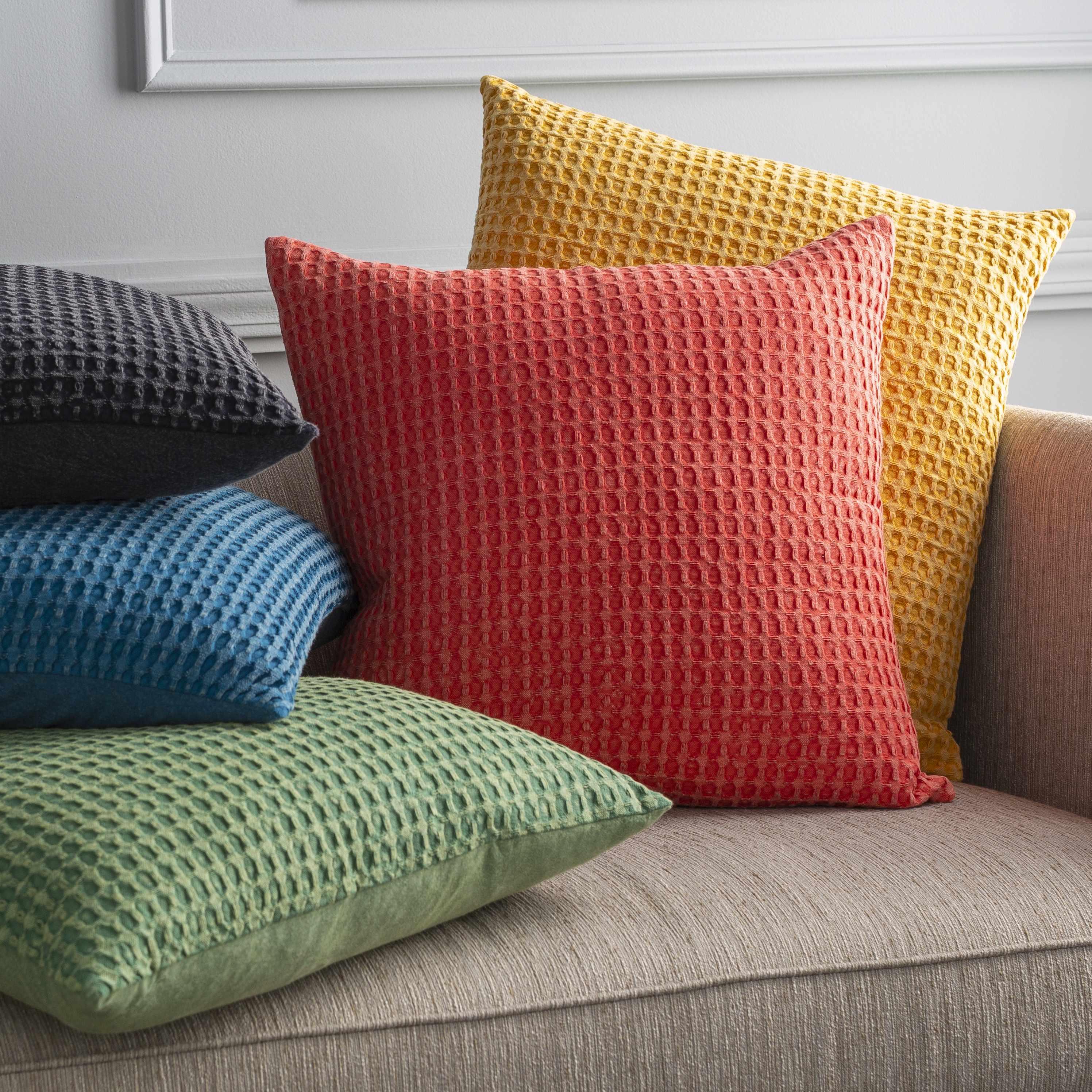 Solvang Textured Coral Cotton Square Throw Pillow - PRHOMZ