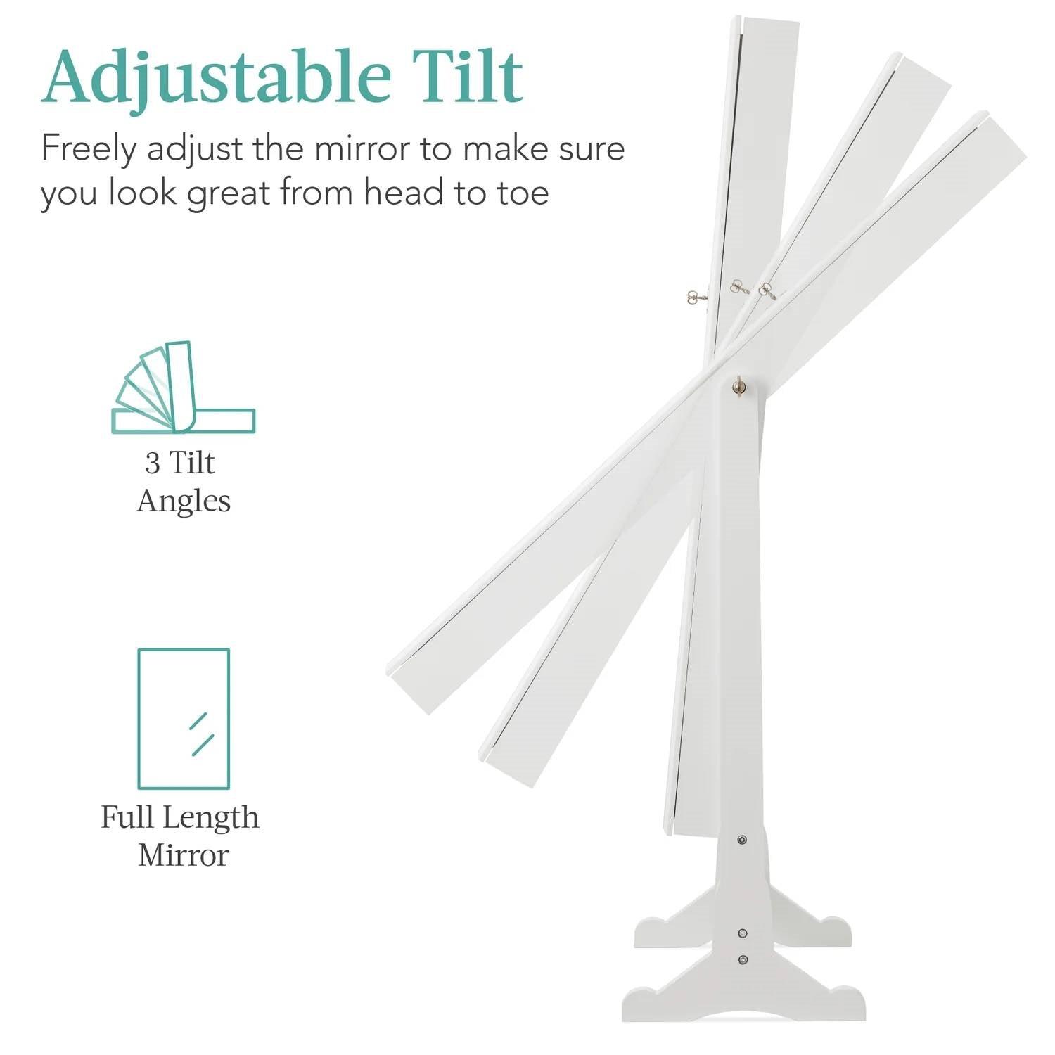 2-in-1 White Freestanding Mirror / Jewelry Organizer Armoire Cabinet - PRHOMZ