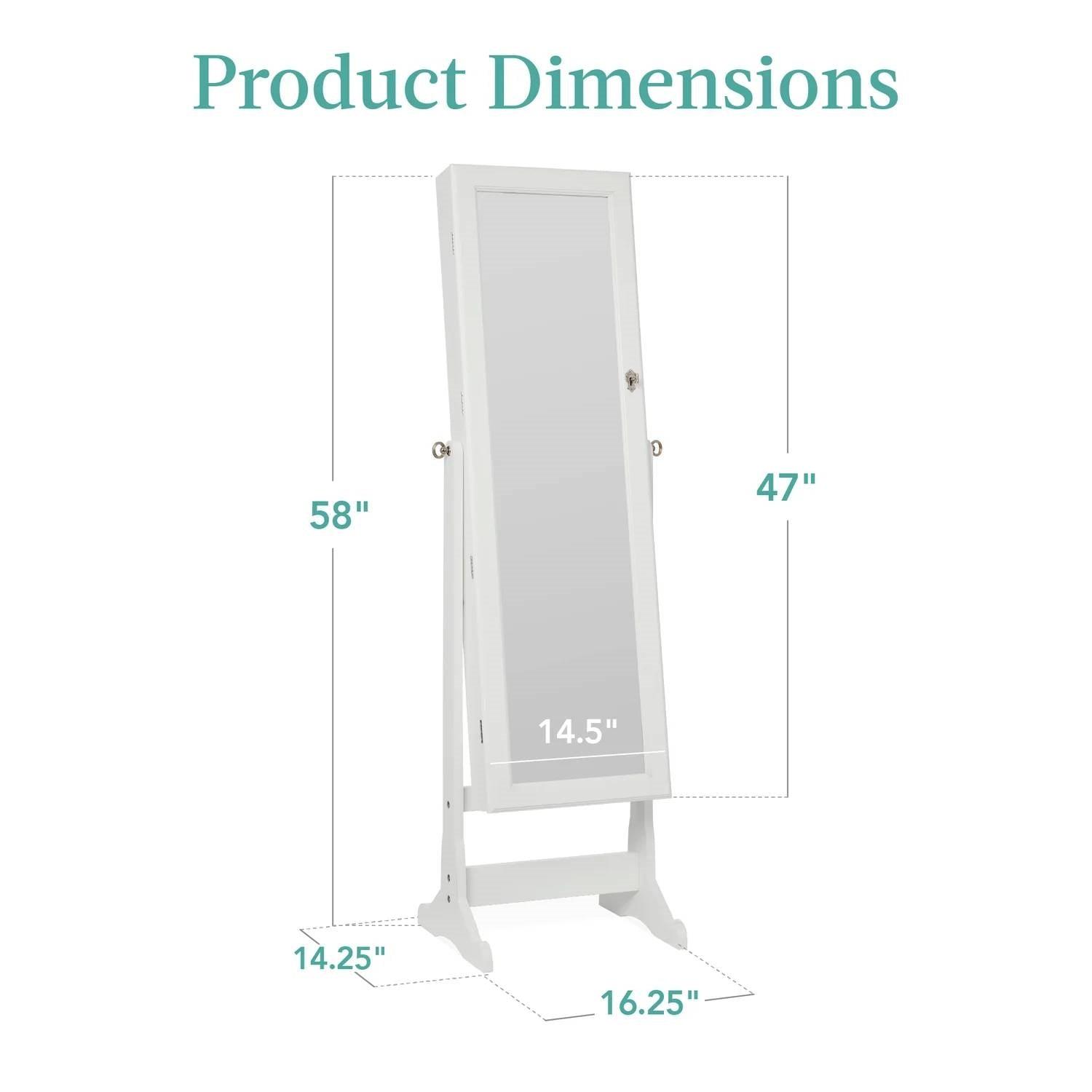 2-in-1 White Freestanding Mirror / Jewelry Organizer Armoire Cabinet - PRHOMZ