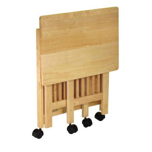 3-Shelf Folding Wood Printer Stand Cart in Natural with Lockable Casters - PRHOMZ