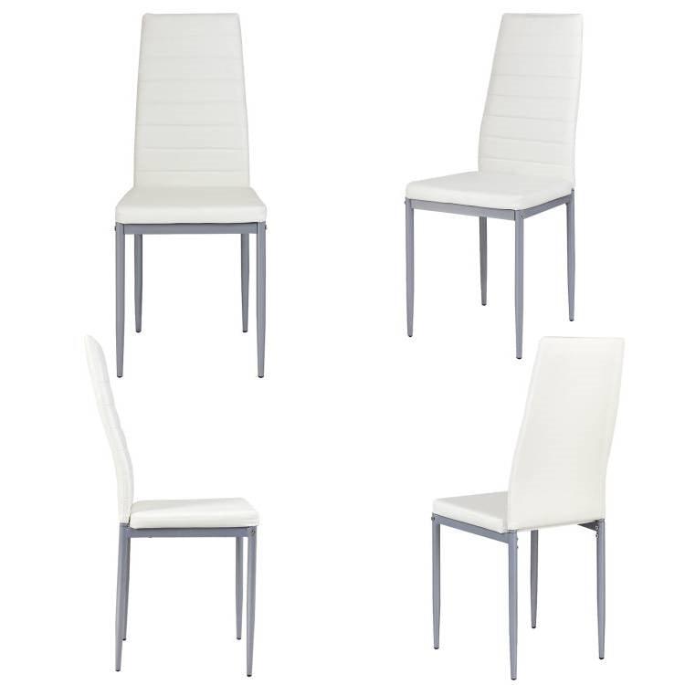 Set of 4 Modern High Back White PVC Leather Dining Chairs with Metal Legs - PRHOMZ