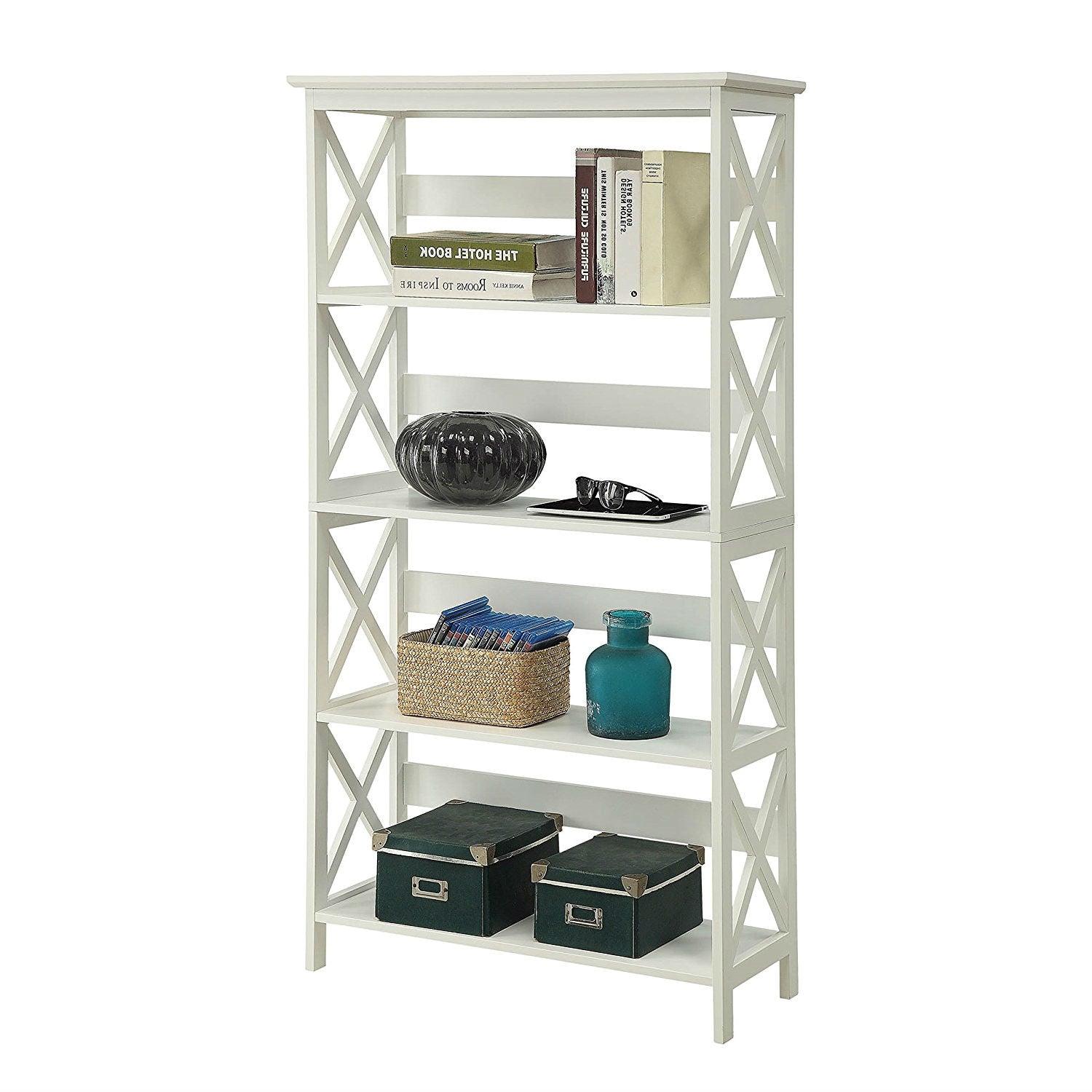 Glossy White 5-Shelf Bookcase - PRHOMZ