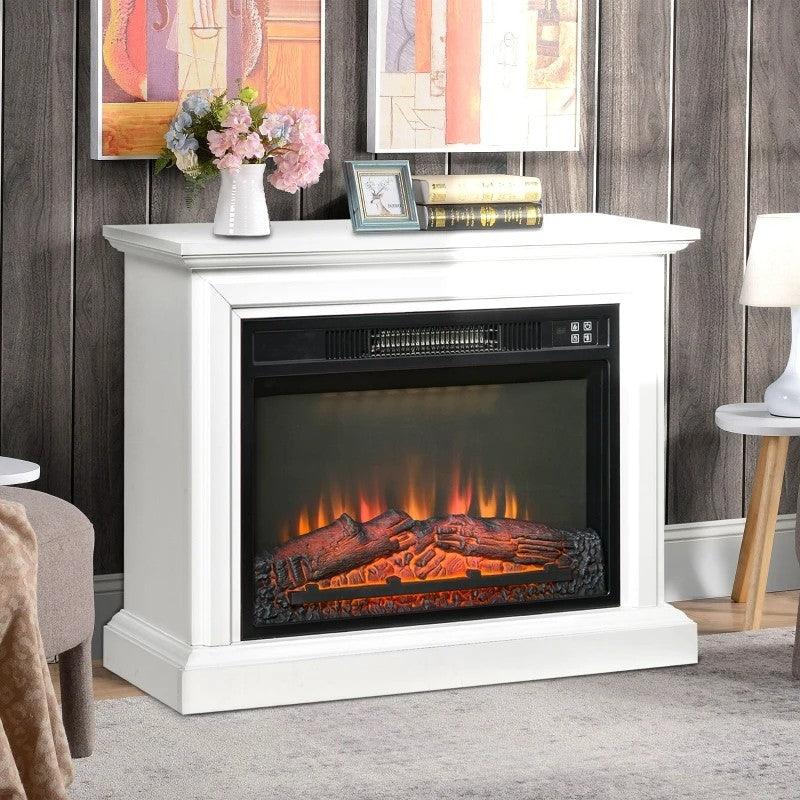 31 inch White Electric Fireplace Heater Dimmable Flame Effect and Mantel w/ Remote Control - PRHOMZ