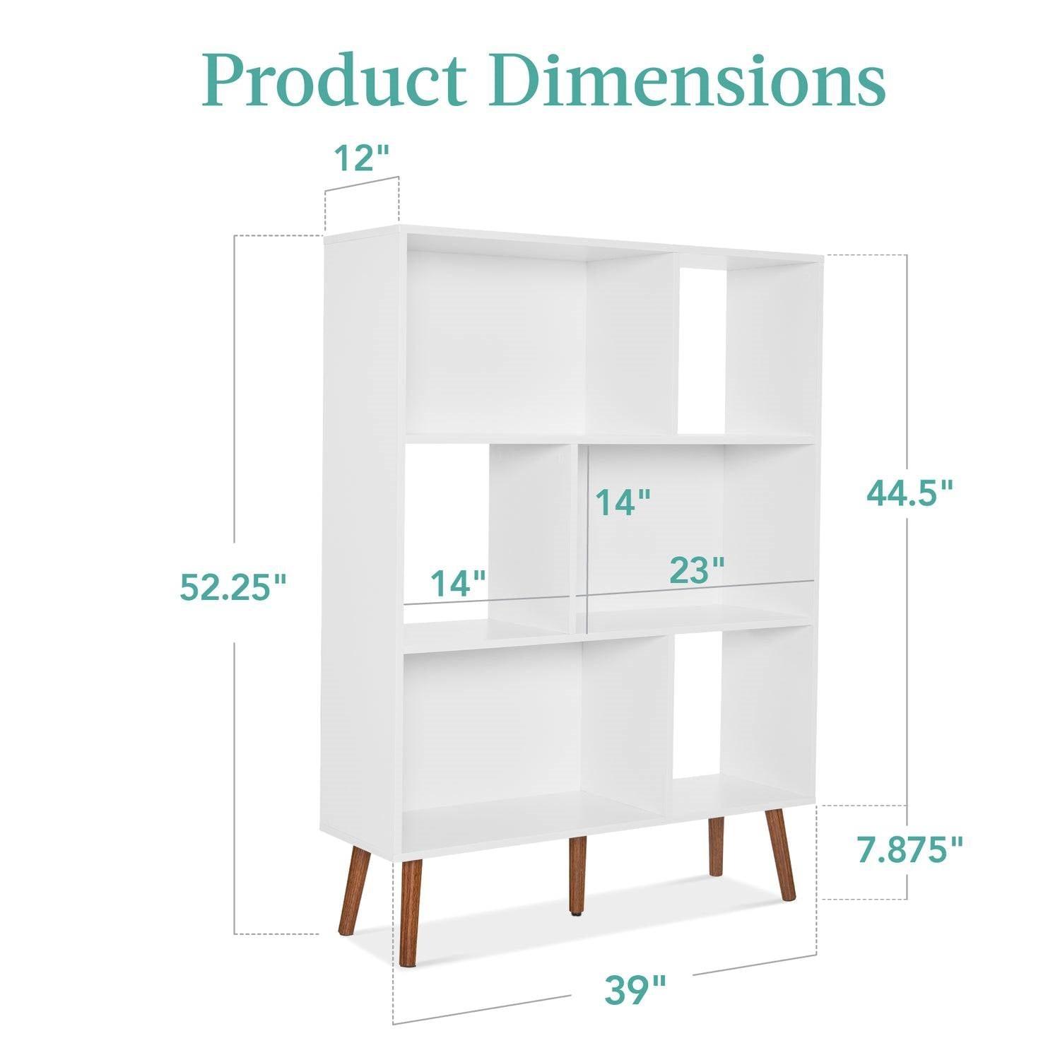 Mid Century Modern Style Bookcase Storage Shelving Unit in White Wood Finish - PRHOMZ