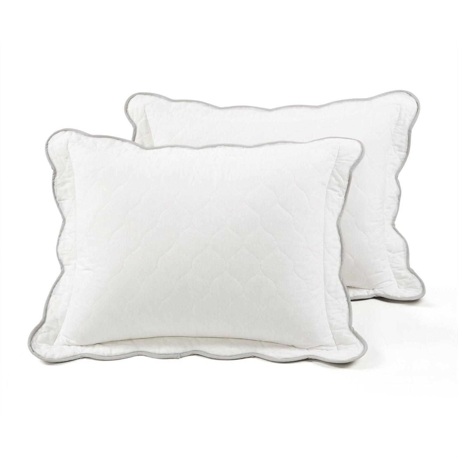 King/Cal King White Grey Scalloped Edge Reversible Thin Light Quilt Set - PRHOMZ