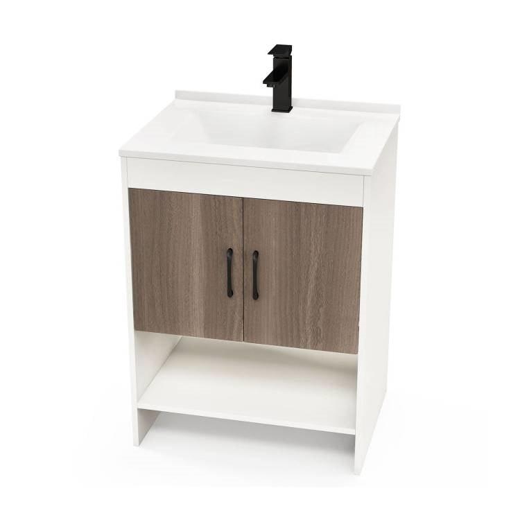 Modern White and Grey Wood Finish Bathroom Vanity with Sink and Faucet - PRHOMZ