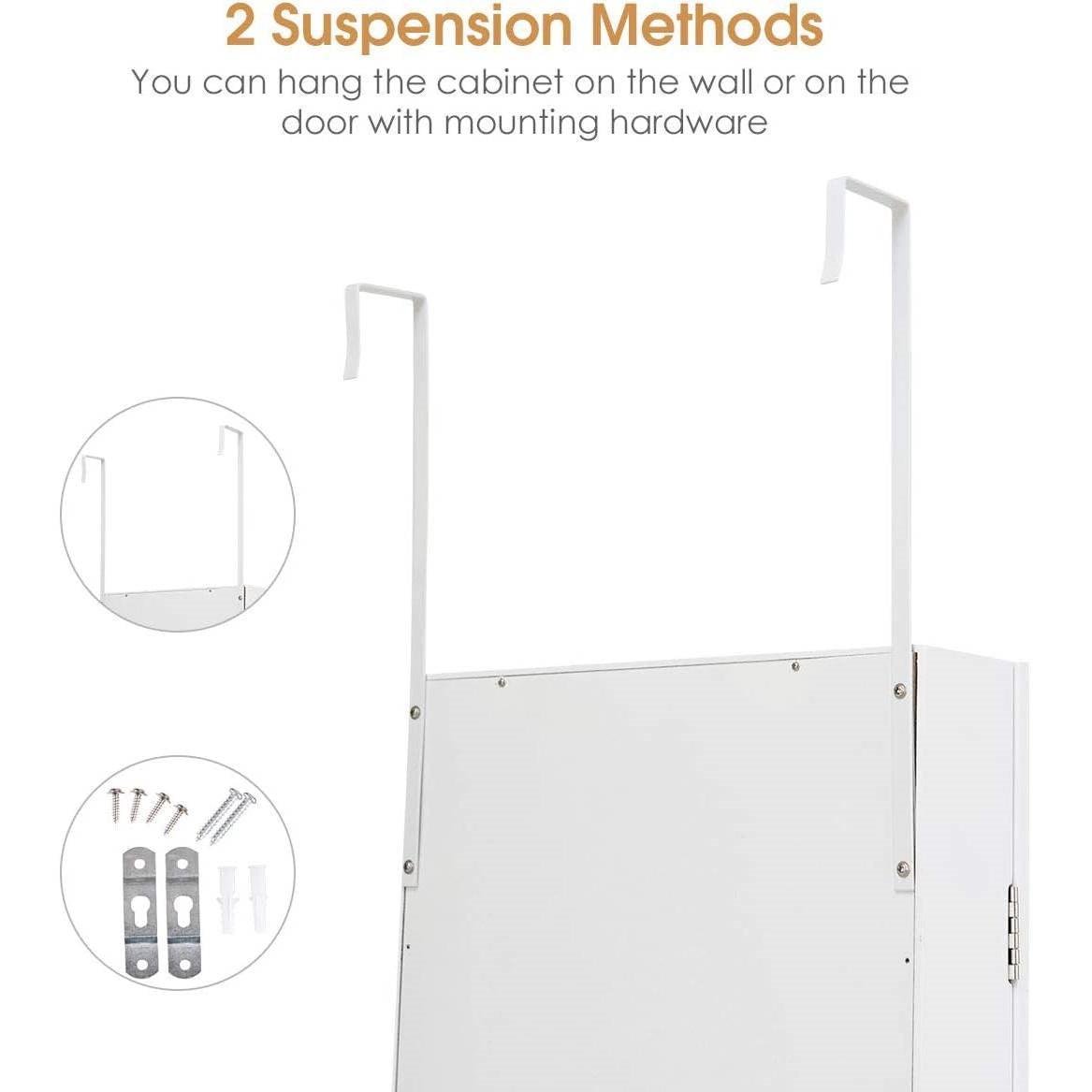 2-in-1 Wall or Door Mounted Jewelry Organizer Full Length Mirror in White - PRHOMZ