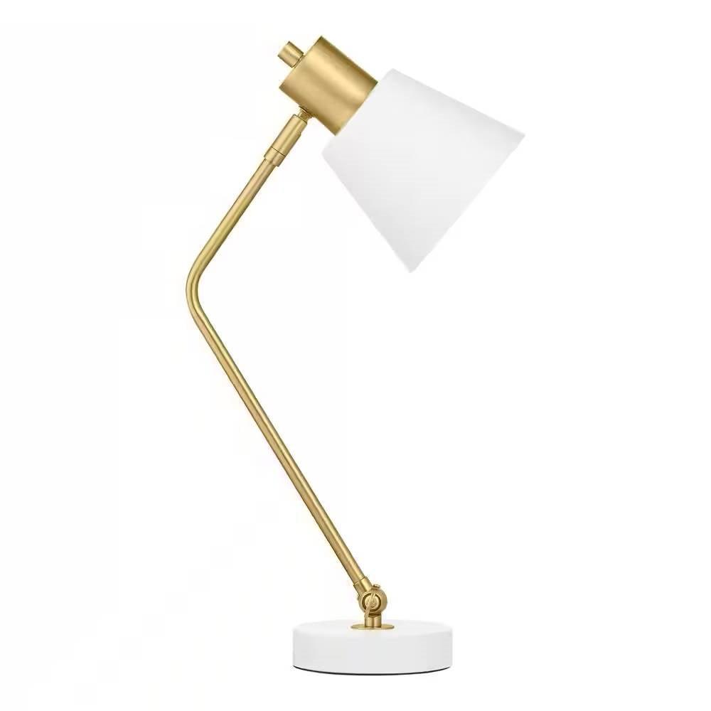 Simple Modern Gold Metal Finish Desk Light Table Lamp with White Shade - PRHOMZ