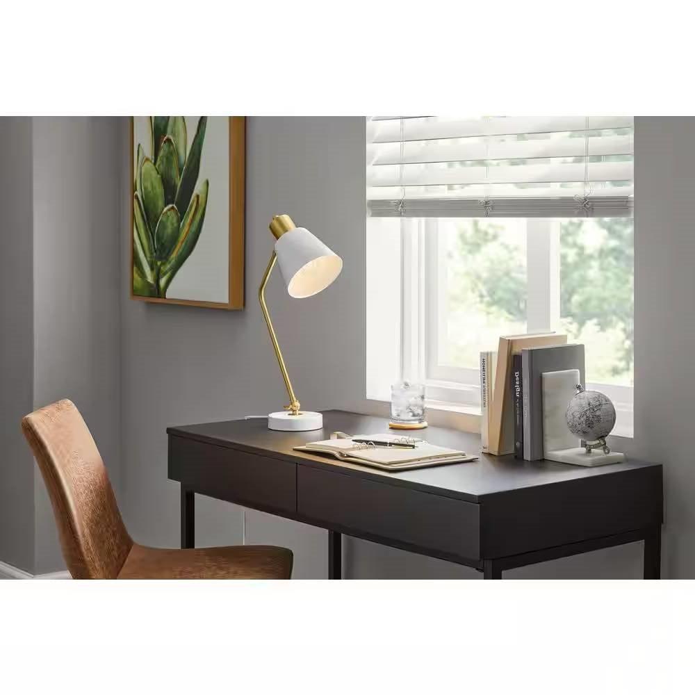 Simple Modern Gold Metal Finish Desk Light Table Lamp with White Shade - PRHOMZ