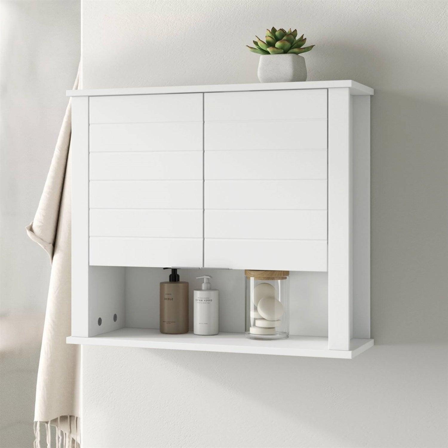 White 2 Door Wall Mounted Bathroom Storage Cabinet - PRHOMZ