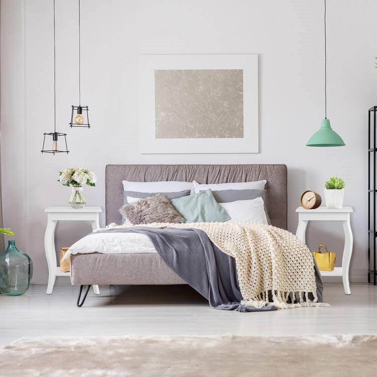 Stylish Nightstand End Table in White Wood Finish - Set of 2 - PRHOMZ