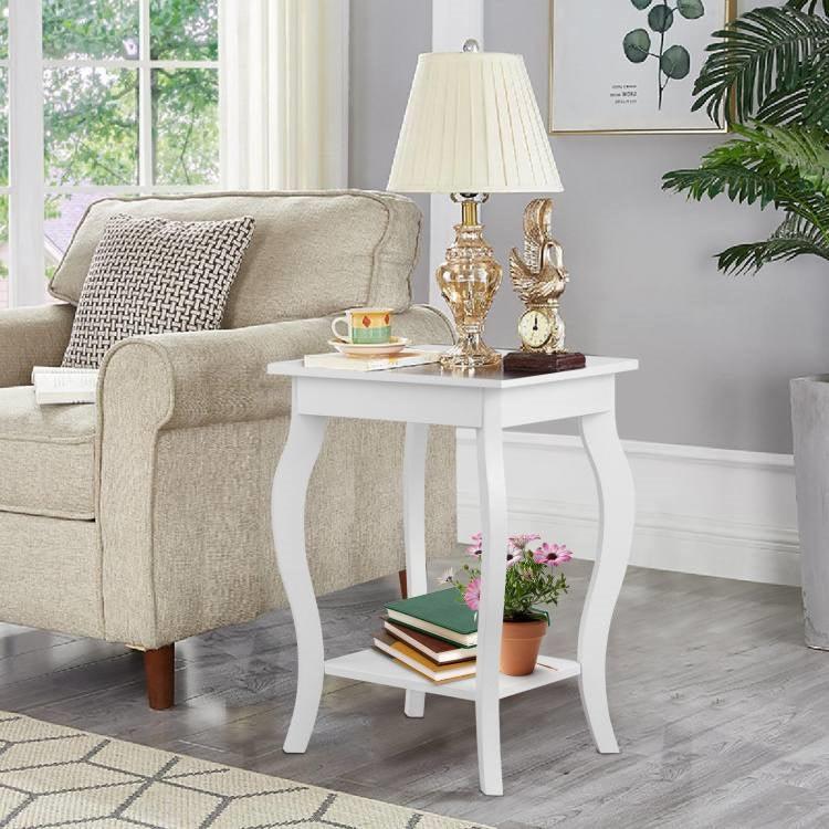 Stylish Nightstand End Table in White Wood Finish - Set of 2 - PRHOMZ