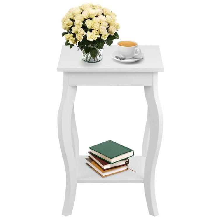 Stylish Nightstand End Table in White Wood Finish - Set of 2 - PRHOMZ