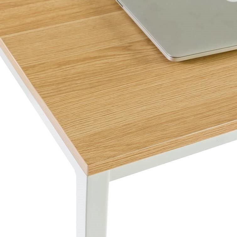 Modern Home Office Desk with White Metal Frame and Wood Table Top - PRHOMZ