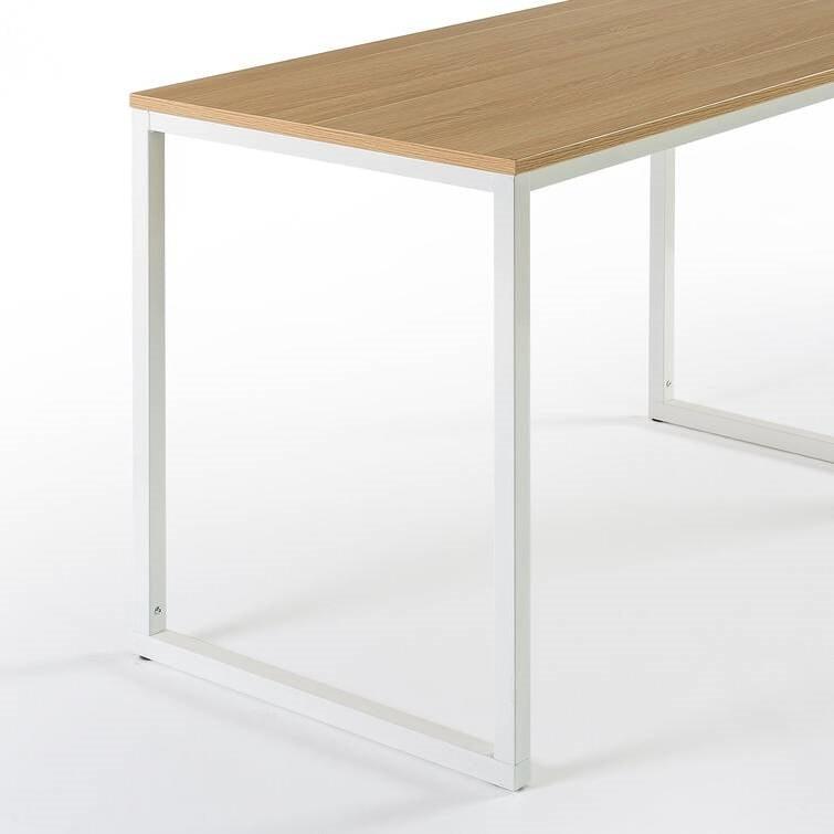 Modern Home Office Desk with White Metal Frame and Wood Table Top - PRHOMZ