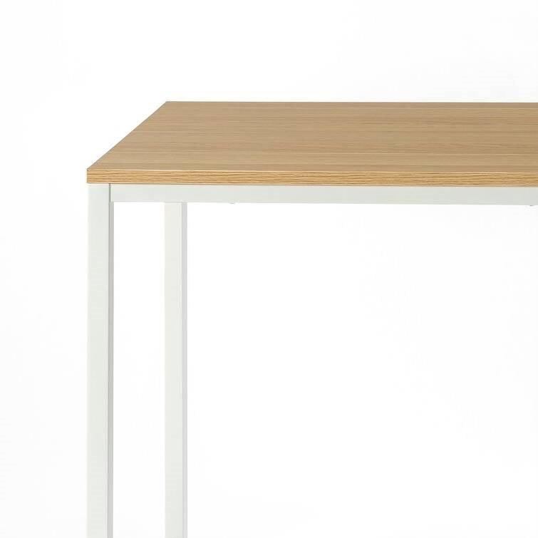 Modern Home Office Desk with White Metal Frame and Wood Table Top - PRHOMZ