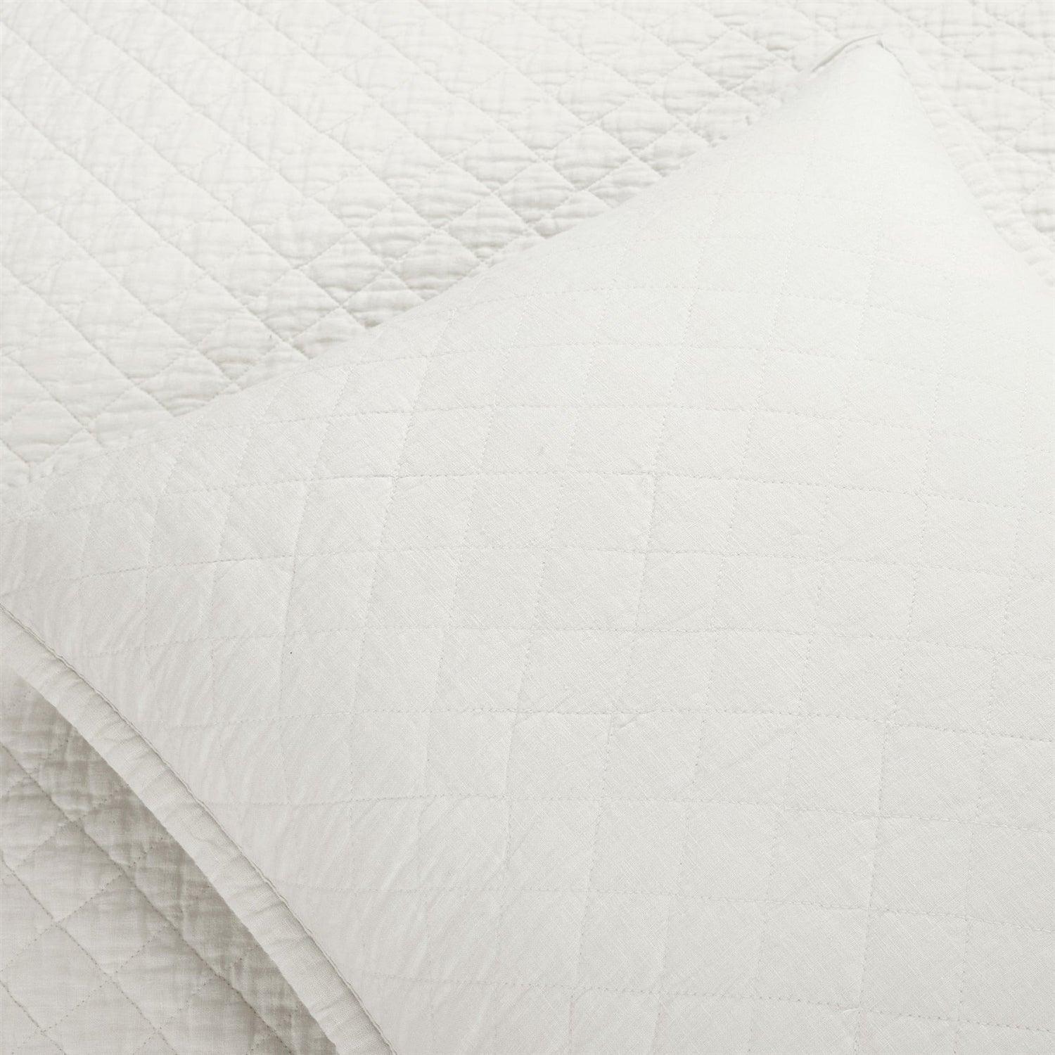 Full/Queen Lightweight Cotton Linen White Textured Reversible 3-Piece Quilt Set - PRHOMZ