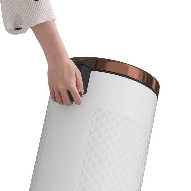 Hands Free White/Gold Metal Step On Trash Can - 8 Gallons-2