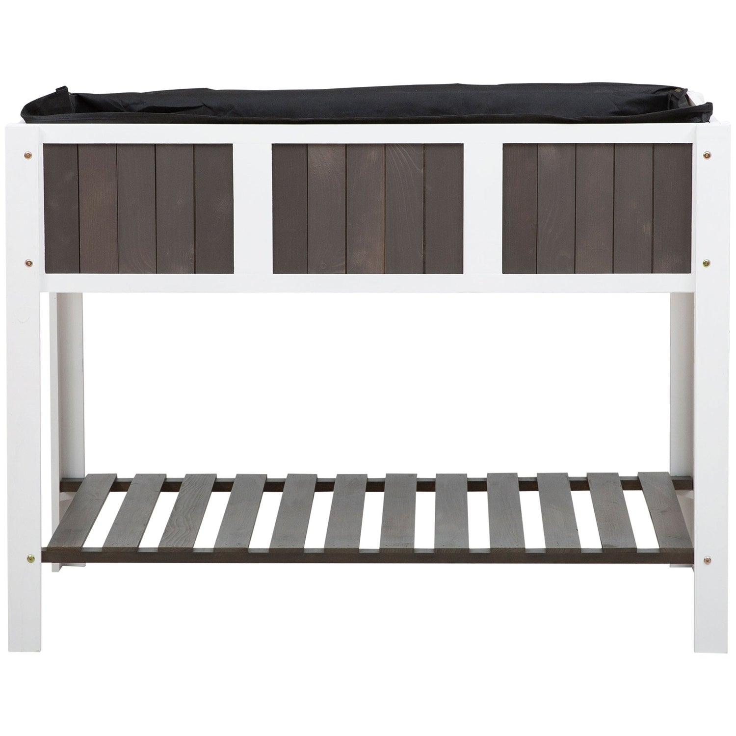 White Wooden 2 Level Elevated Raised Garden Planter Bed - PRHOMZ