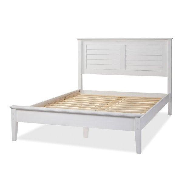 Contemporary White Solid Pine Platform Bed in Queen Size - PRHOMZ