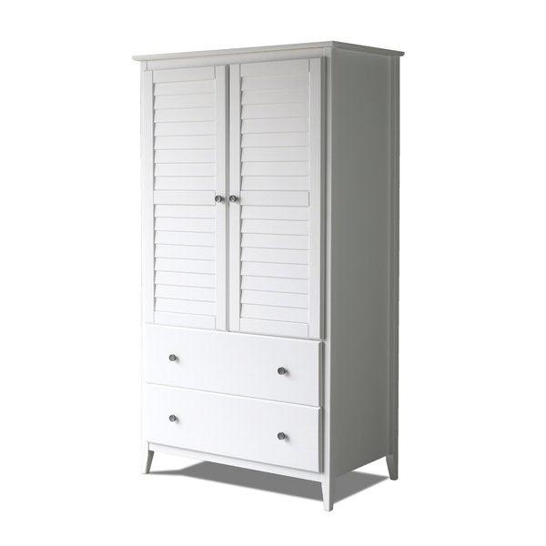 FarmHome Louvered Distressed White Solid Pine Armoire - PRHOMZ