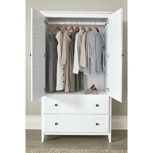 FarmHome Louvered Distressed White Solid Pine Armoire - PRHOMZ