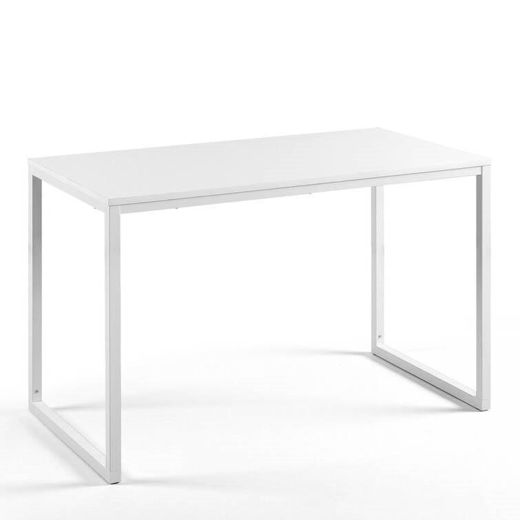 Modern Home Office Desk with White Metal Frame and Wood Top - PRHOMZ
