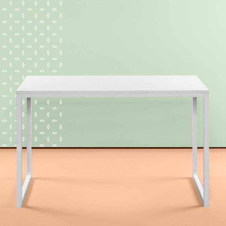 Modern Home Office Desk with White Metal Frame and Wood Top - PRHOMZ