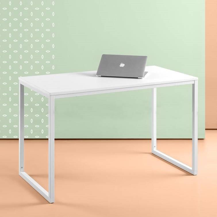 Modern Home Office Desk with White Metal Frame and Wood Top - PRHOMZ