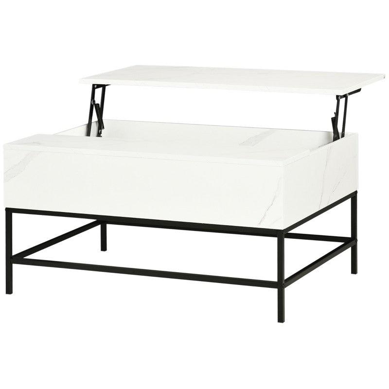 Modern White Lift Top Coffee Table w/ Hidden Storage Black Metal Legs - PRHOMZ
