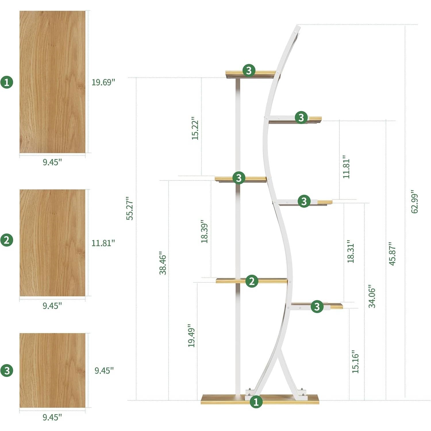 63-inch Tall Indoor Plant Stand with White Metal Frame and Wood Finish Shelves-4