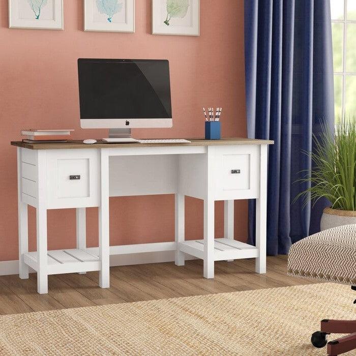 FarmHouse White Oak Top 2 Drawer Office Writing Desk - Made In USA - PRHOMZ