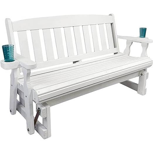 4ft Heavy Duty Amish Porch Glider Bench in White with Cupholders - Made in USA-0
