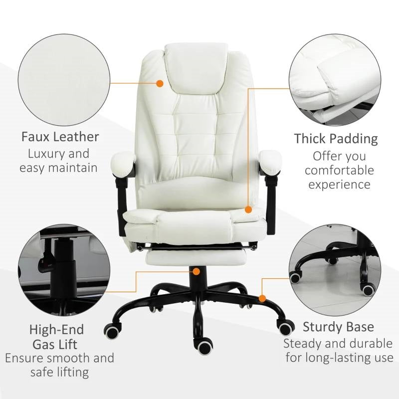 White 7 Mode Vibrating High Back Executive Massage Adjustable Office Chair-3