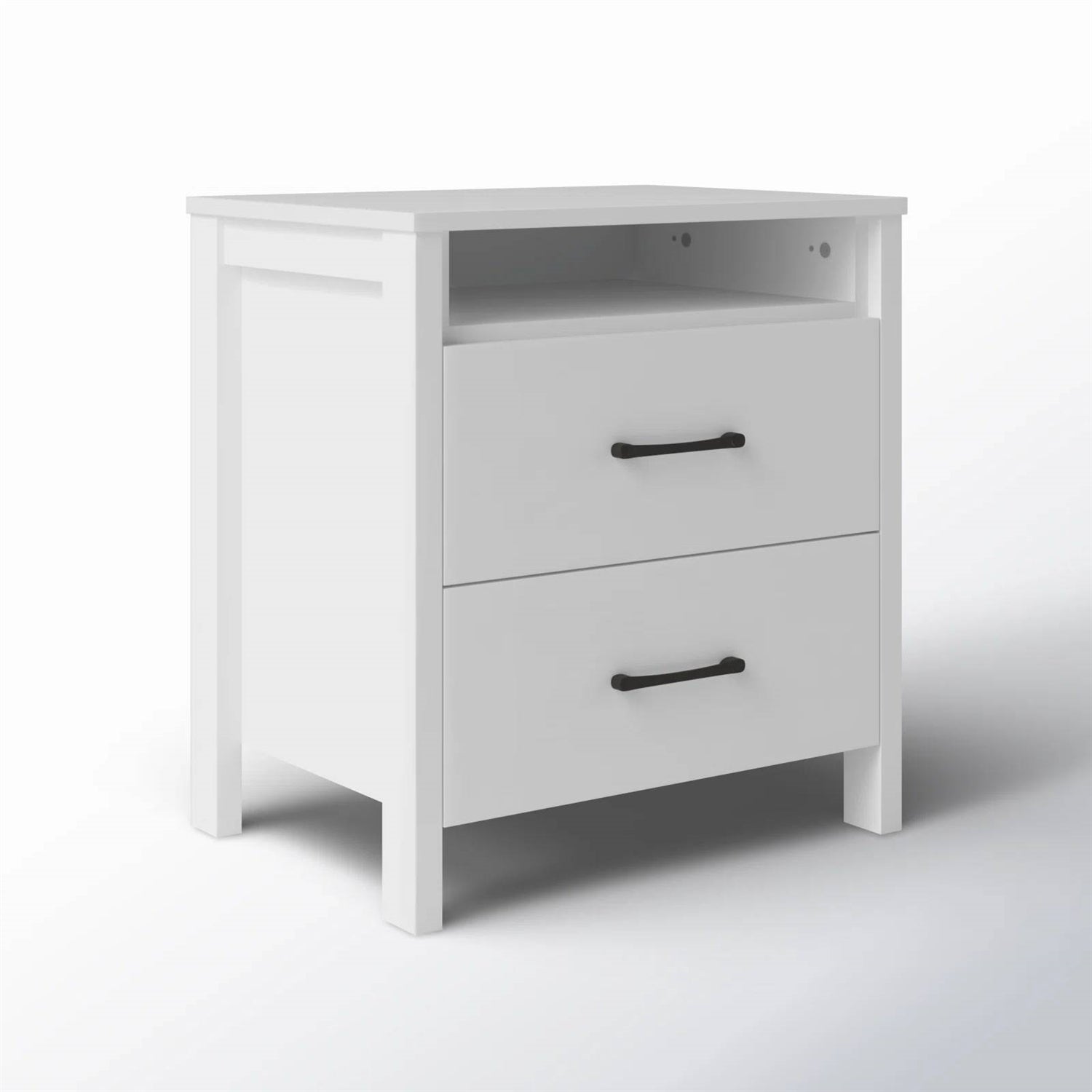 Modern 2-Drawer Bedside Table Nightstand in White Wood Finish-1