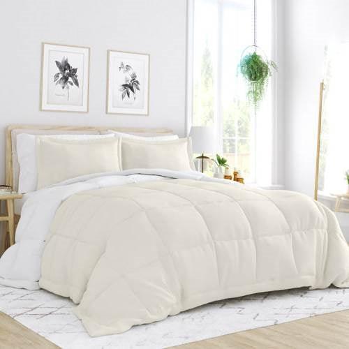 Twin/Twin XL 2-Piece Microfiber Reversible Comforter Set in White and Cream - PRHOMZ