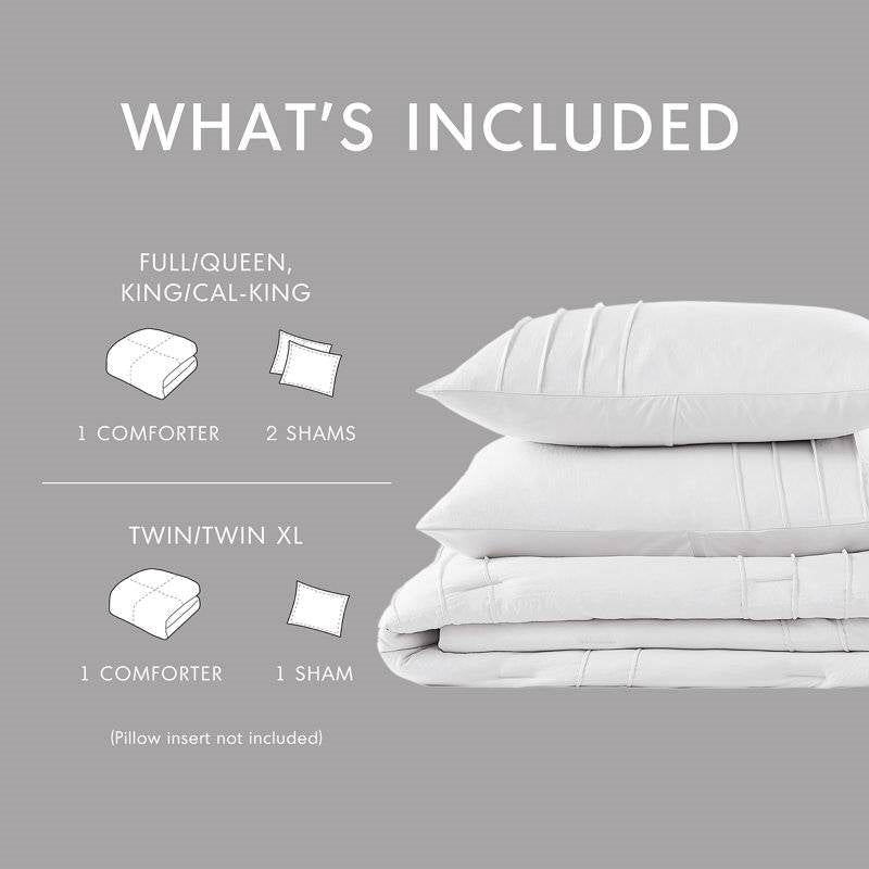 King Size Microfiber Pleated Soft Washed Comforter Set White-4