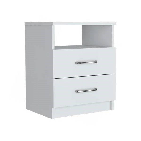Modern 2-Drawer Nightstand with Open Shelf in White Wood Finish-2
