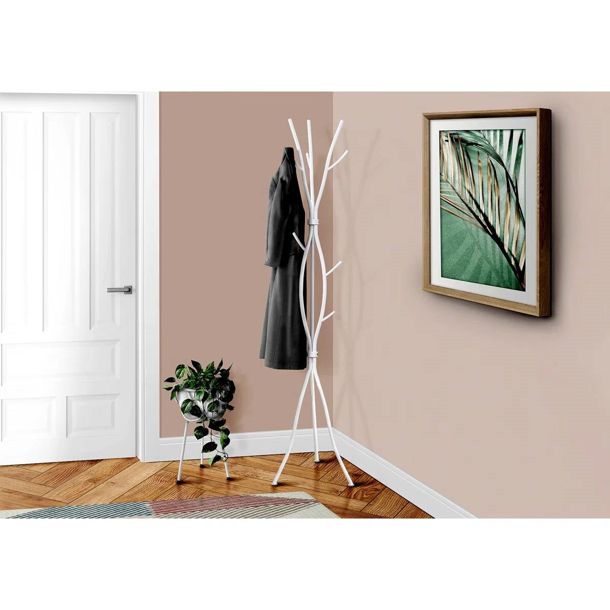 74-inch White Metal Coat Rack Entryway Hall Tree Umbrella Stand-2
