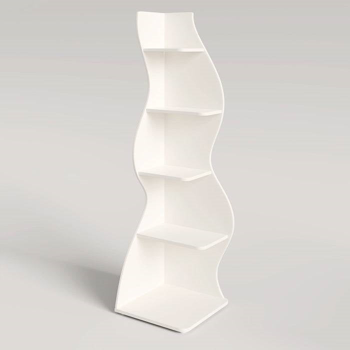 Modern Whimsical 5 Shelf Corner Bookcase Stand White Wood Finish-1