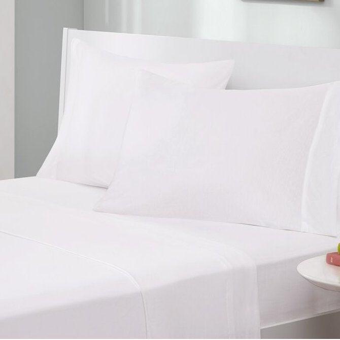Twin XL Size 4-Piece Cotton Blend Jersey Sheet Set in White - PRHOMZ