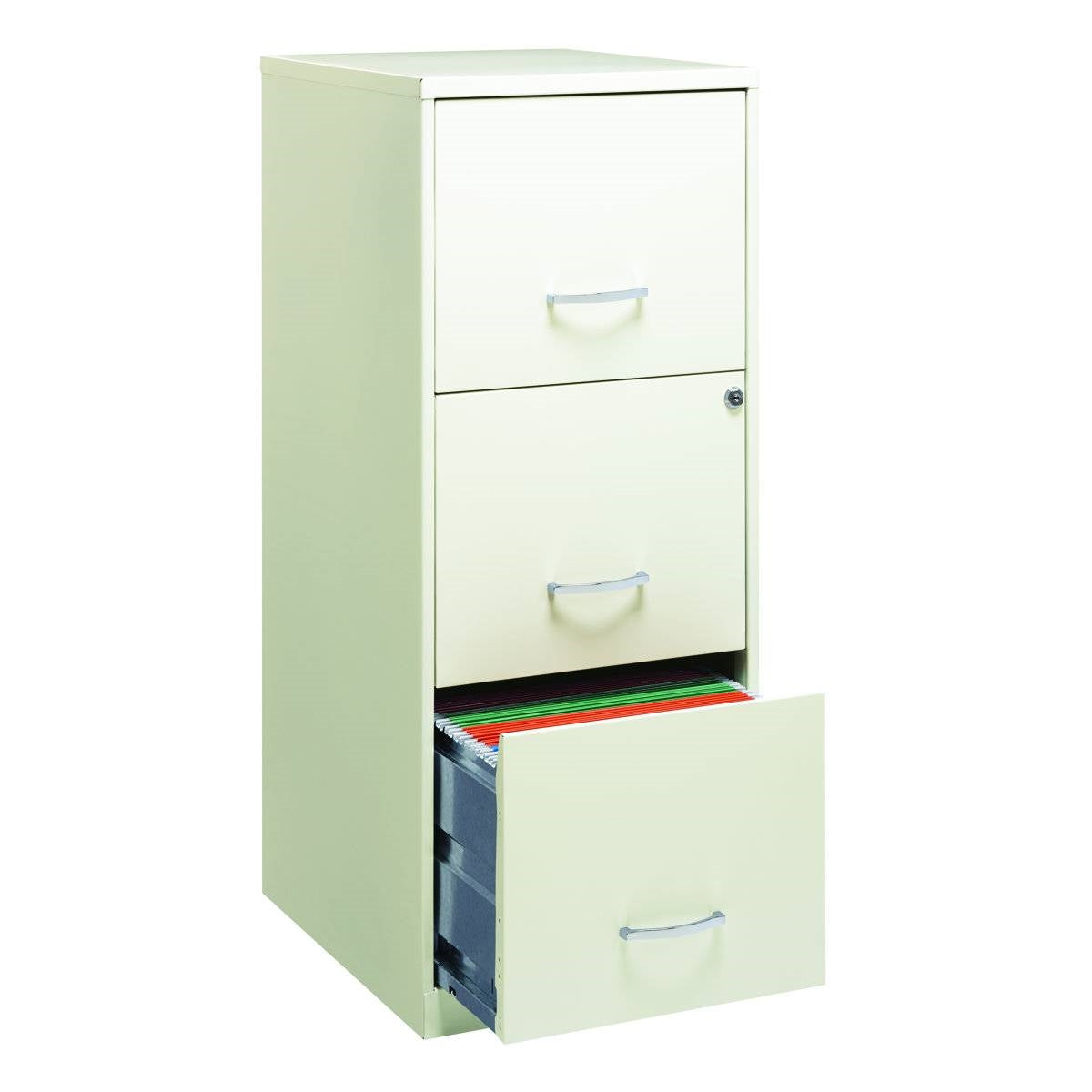 White Metal 3-Drawer Vertical File Cabinet with 2 Locking Drawers-0