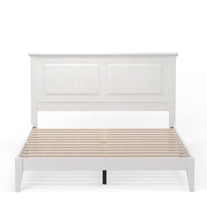 Queen Traditional Solid Oak Wooden Platform Bed Frame with Headboard in White - PRHOMZ